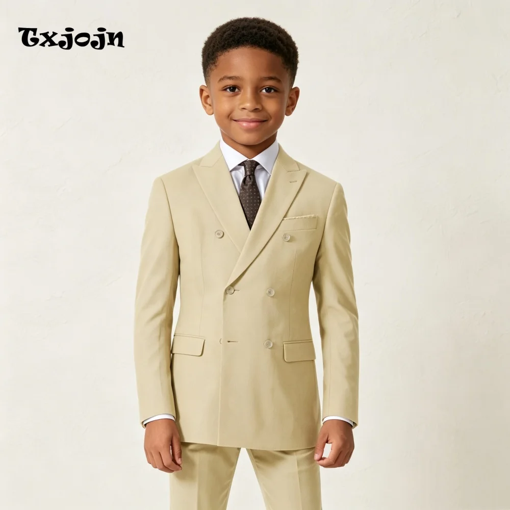 Formal Boys Suit Fashion Solid Wedding Tuxedos 2-piece Set Trend Pointed Lapel Jacket Double Breasted Blazer Pants for Party
