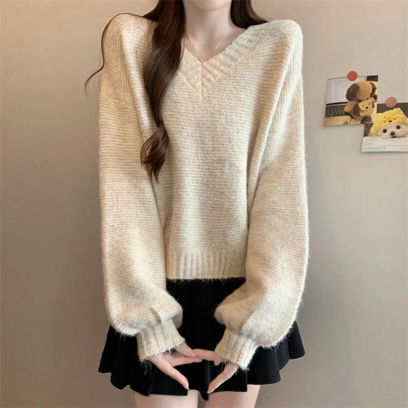 

Korean Design Lazy Sle V-Ne ort Knitted Sweater Faionable Autumn Winter New Women's Trendy Clothing Warmth Heating