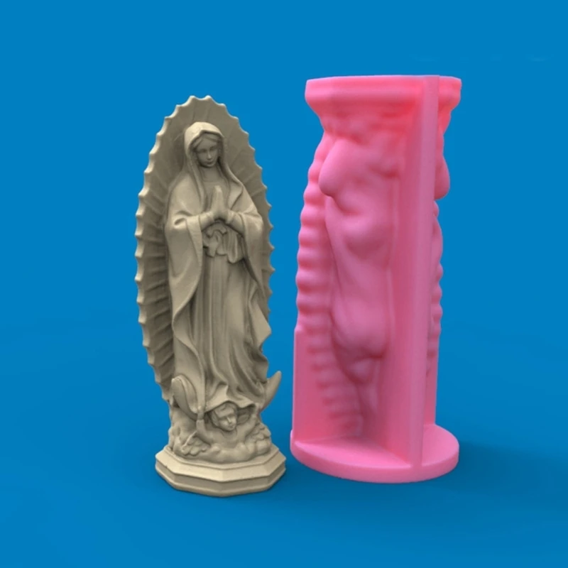 DIY 3D แม่พิมพ์ซิลิโคนทำเทียนน้ำมันหอมระเหย Virgin Mary ประติมากรรมอีพ็อกซี่เรซินแม่พิมพ์หล่อ DIY สบู่แม่พิมพ์หัตถกรรม