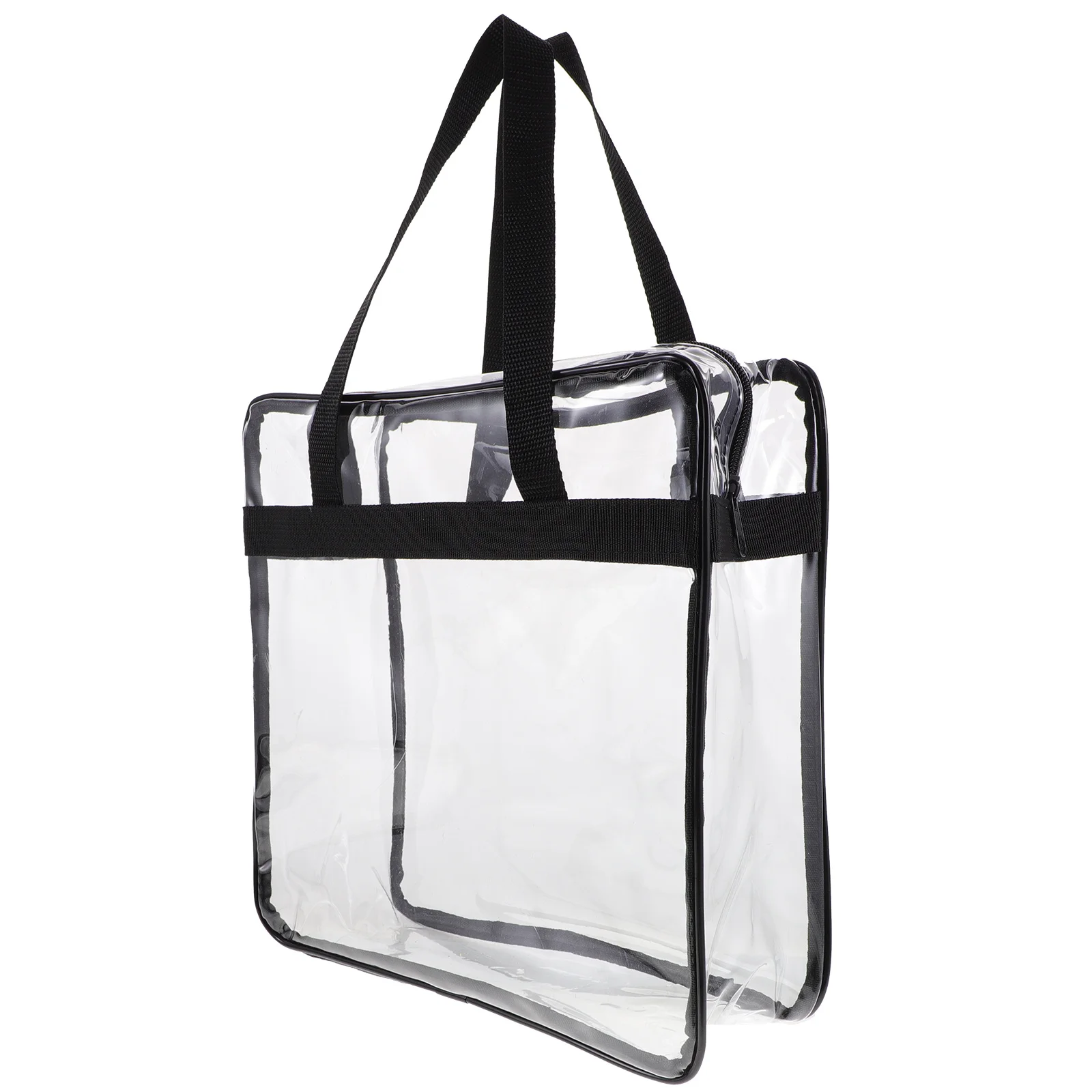 

PVC Transparent Wash Bag Large Capacity Black 30x30x10cm Portable Makeup Storage Lightweight Travel Handbag