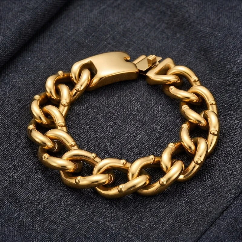 147g weight Stainless Steel Powerful Rivet Solid Curb Chain Link Bracelet For Mens Wristband - 18MM x 8.8 Inch