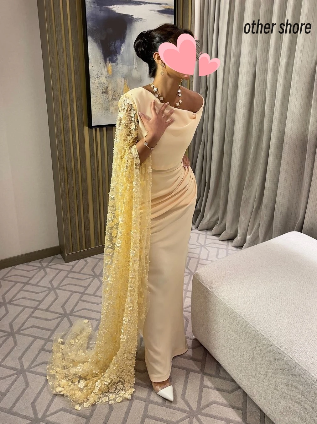 Other Shore Elegant Vintage Sweet Yellow Beading Flowers One Shoulder Customize Formal Occasion Prom Dress Evening Party Gowns