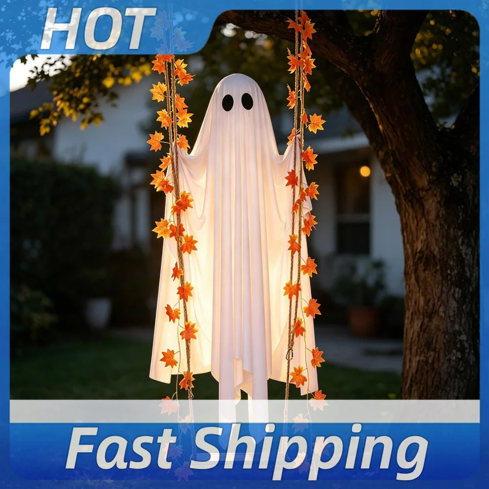 Halloween Outdoor Ghost Decoration Hanging Swinging Maple Leaf Vine Yard Tree Spooky