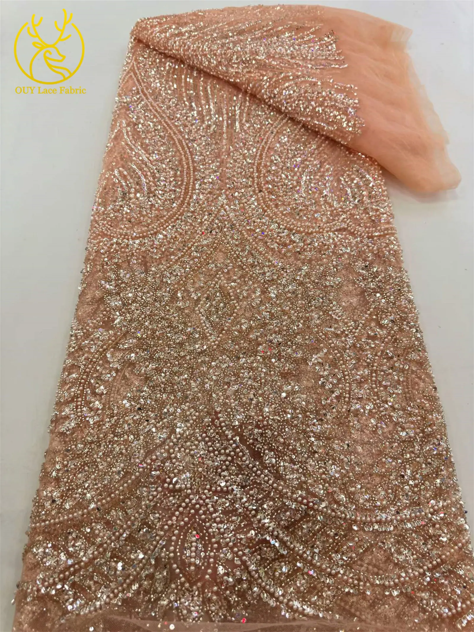 Afrikanischer Brautkleid-Spitzenstoff 2026, französische Pailletten-Spitze, 5 Yards, nigerianische Stickerei, Hochzeits-Mesh-Spitze für Partykleider und Näharbeiten – Detail 13