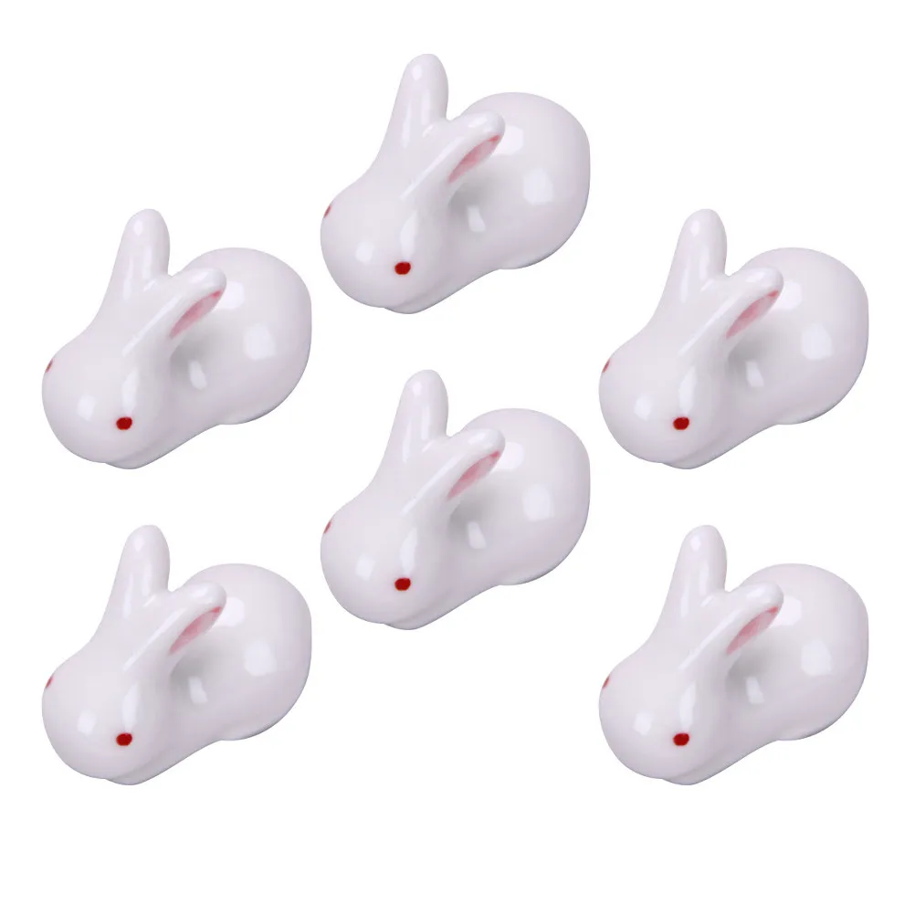 6Pcs Rabbit Shape Ceramic Cutlery Stands for Chopsticks Forks Spoons Easter Party Gift Desktop Adornments Fine Craftsmanship
