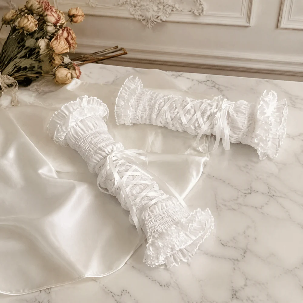 Gothic Style Ruffled Lace Women's Arm Warmers Yarn Knitted Ribbon Tie Lace Arm Sleeves Bow Sleeve Cove Wrist Cuffs Cosplay Use