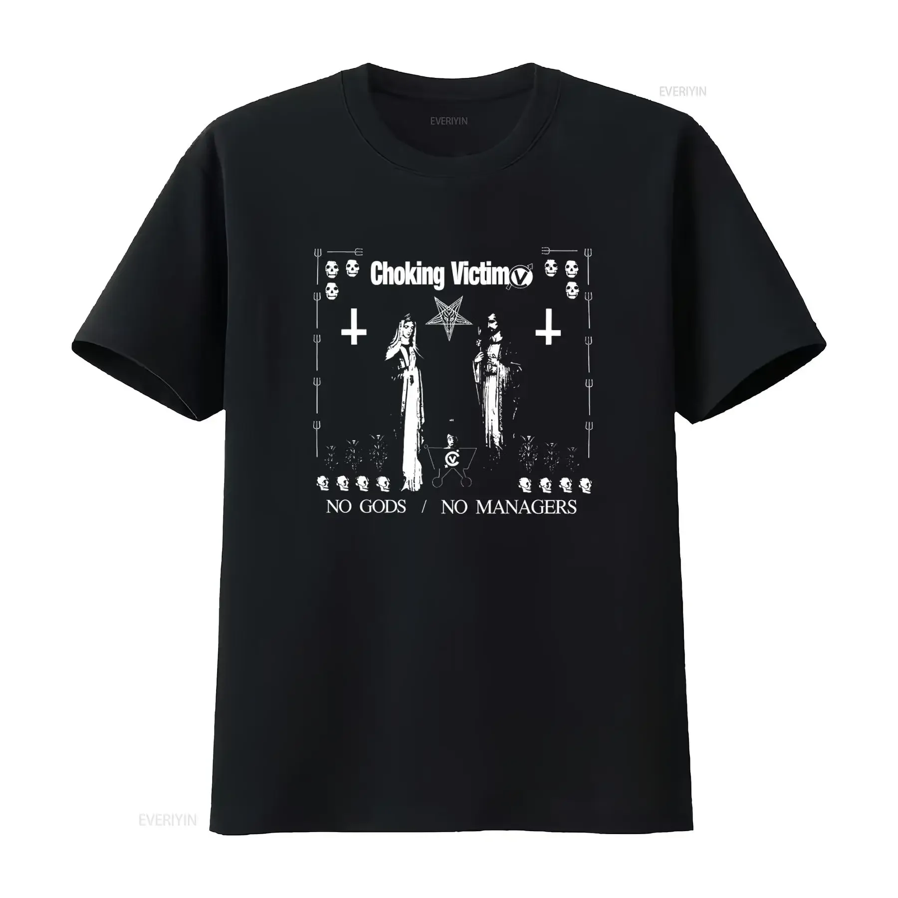 Choking Victim T Shirt No Gods Managers Print Punk Rock Style  vintage Washed Breathable Stretched Comfortable Versatile