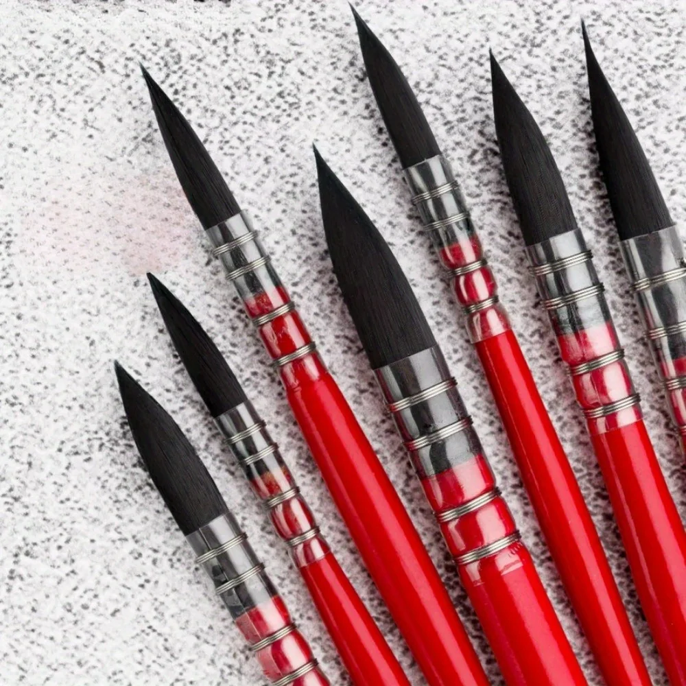 فرشاة ألوان مائية حمراء دهنية مصنوعة من شعر السنجاب لطلاء دائري خشبي مثالي - خط طرف - فرشاة رسم بالألوان المائية