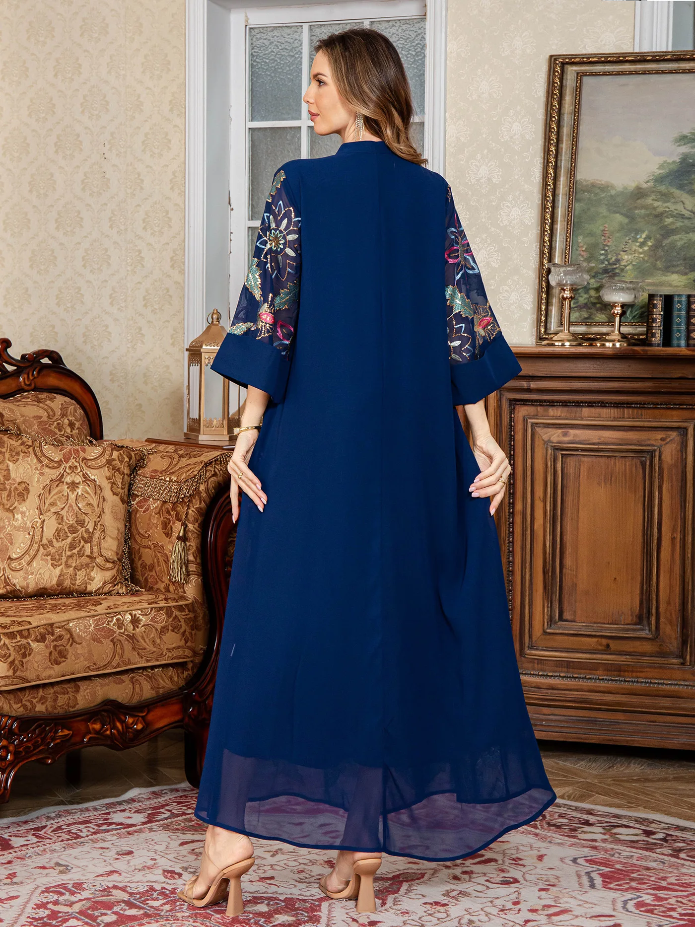 2025 Women's Casual Trendy Embroideried Loose Basic Elegant Sequined Dresses Female Abaya Clothes Middle East Muslim New Fashion