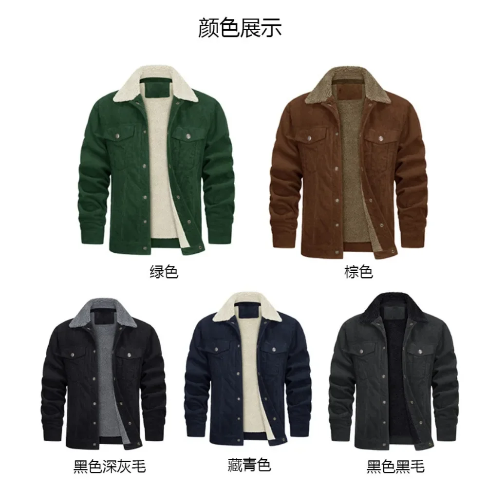 2024 modelo jaquetas de veludo masculino vintage sherpa velo blusão grosso quente casacos de inverno multi-bolsos jaqueta jeans casual