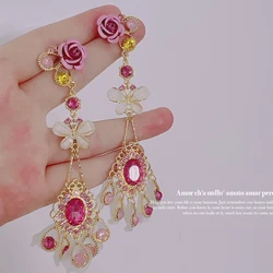 MWSONYA 2022 Korean Luxury Metal Flower Drop Earrings for Women Butterfly Crystal drop Elegant Long Pendientes Jewelry Brincos