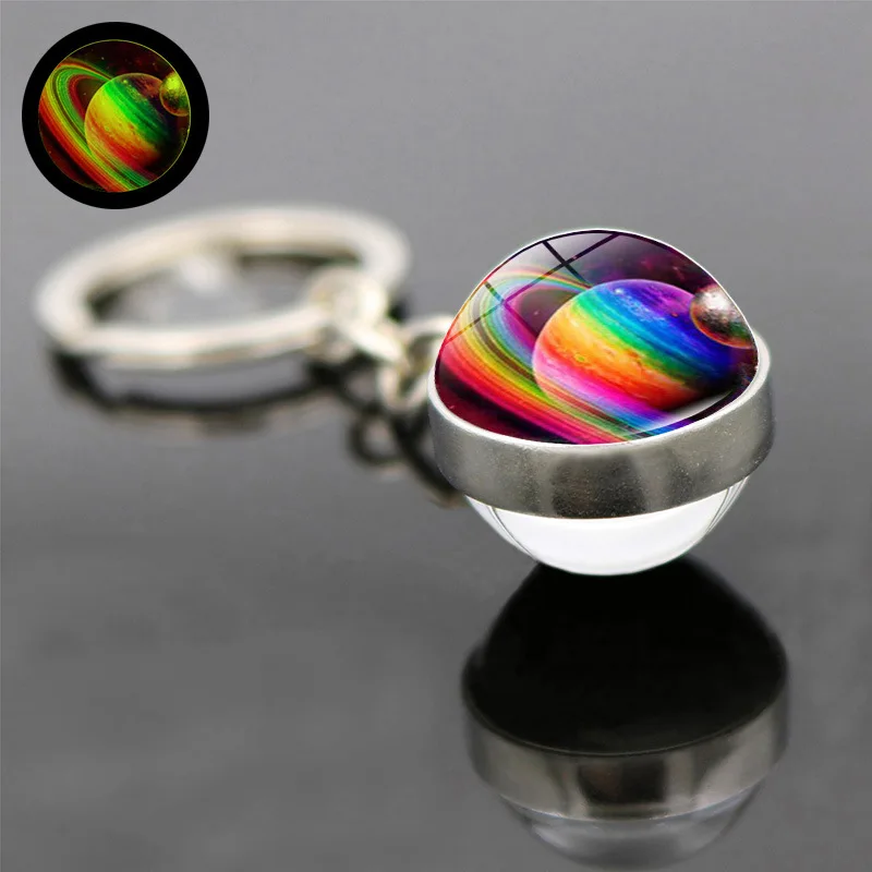 Luminous Planet Saturn Keychain Glow In The Dark Solar System Galaxy Nebula Earth Sun Double Side Ball Key Chain Birthday Gifts