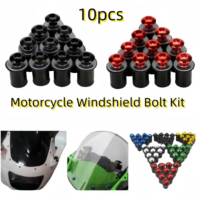 10Pcs Aluminum Motorcycle M5 CNC Windscreen Windshield Screw Bolts Nuts Fastener Mounting For Suzuki Harley Honda Yamaha