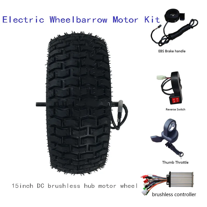 Electric Fishing Barrow Hub Motor Full Kits 15inch Brushless Hub Motor with Wide Tire Thumb Throttle Controller Reverse Brake