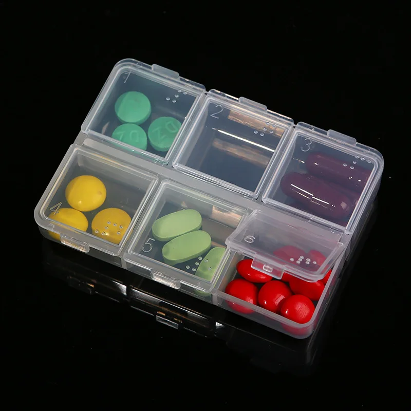 One week portable medicine box, mini transparent small medicine box, 6-grid travel medicine box, PP plastic medicine storage box