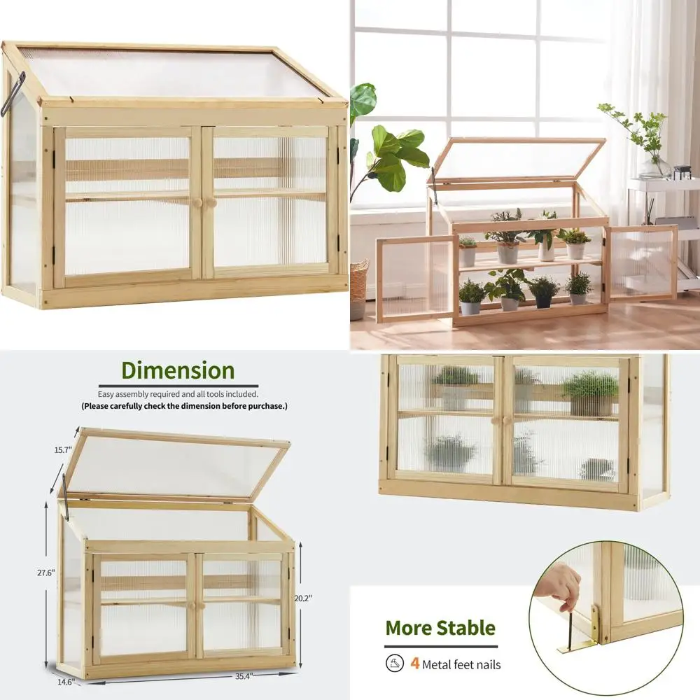 MCombo 2-Tier Wooden Cold Frame Garden Greenhouse Raised Flower Planter Shelf Bed Protection 6057-0160 (Natural)