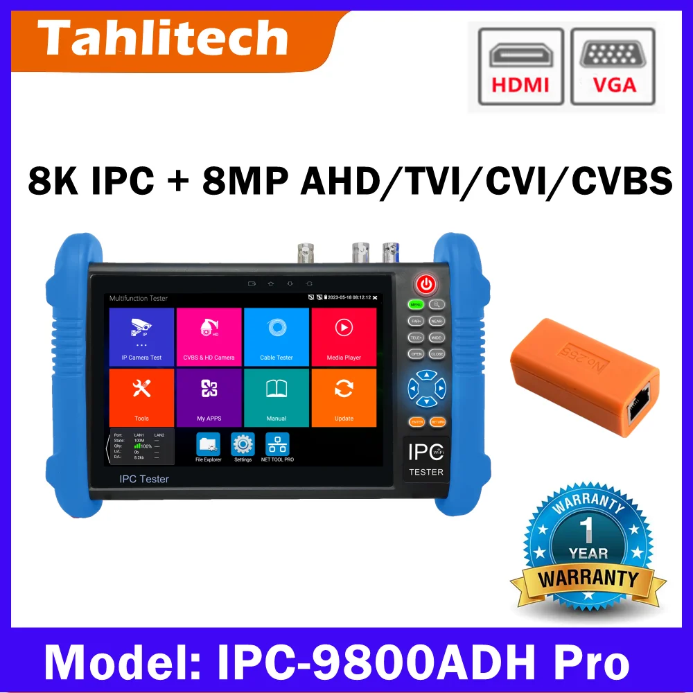 8K CCTV IPC Tester 8MP AHD CVI TVI POE IP Camera Testing Tool Net Cable Tracer HDMI VGA input 7-Inch Touch Screen CCTV ip Tester