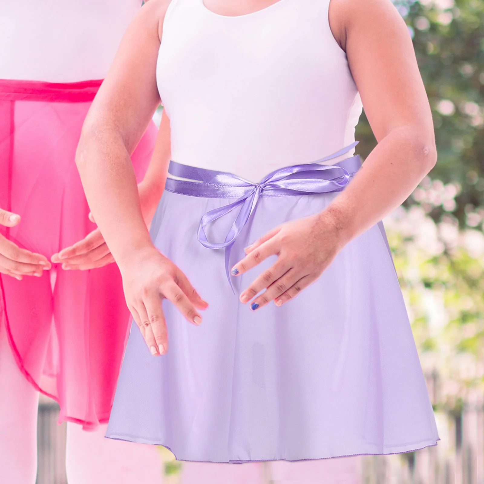 여자 발레 댄스 스커트 보라색 타이업 랩 스커트 공연 연습을 위한 경량 통기성 나일론 발레 투투