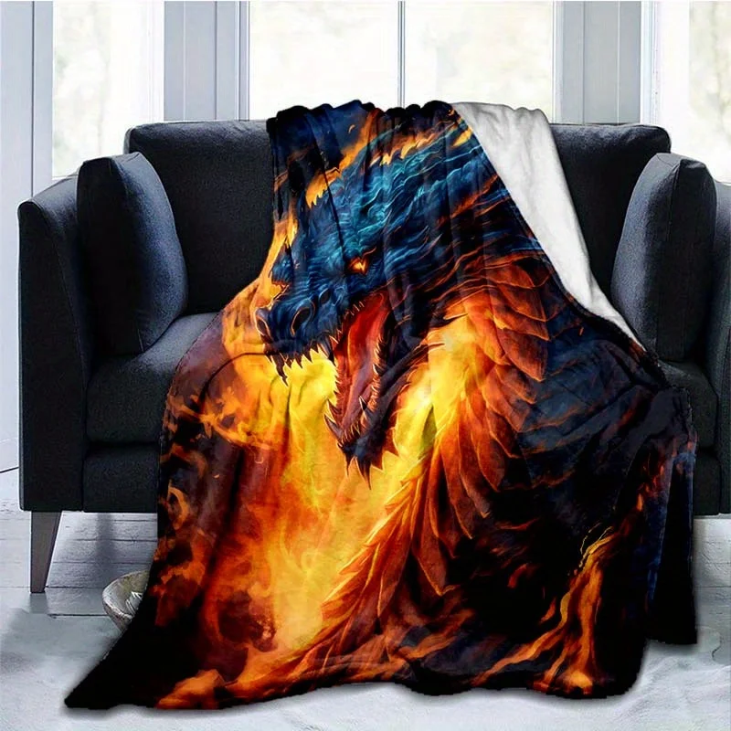 Flame Dragon Print Throw Blanket, Soft Lightweight Blanket for Sofa Bed Office, Versatile Home Decor Gift