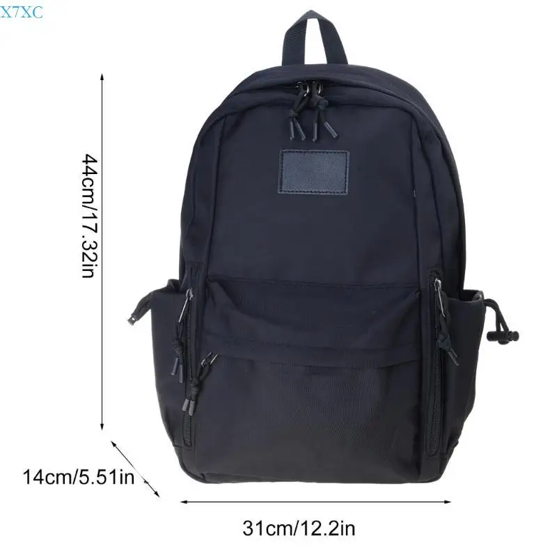 X7XC Japanese School Backpack for Teen Girls Boys Large Capacity High School College Book Bag Solid Color Zippered Daypack