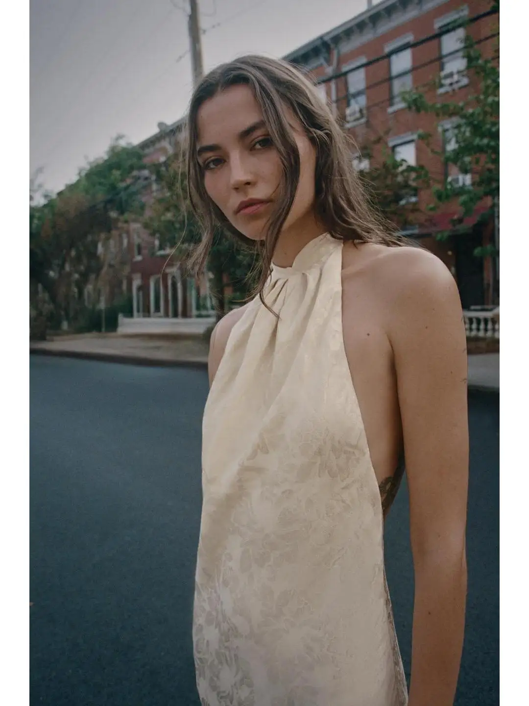 Backless Design Midi Dress with Flower Embroidery Neck Hanging Knot Simple Style Women's Dress Soft Georgette Fabric No Sleeve