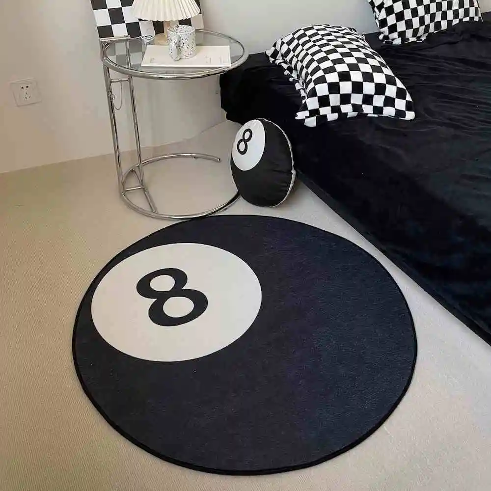 VIKAMA Slocum Black Billiards 8 Round Faux Cashmere Bedroom Living Room Kids Room Game Mat Mat Soft Comfortable Non-Slip Carpet