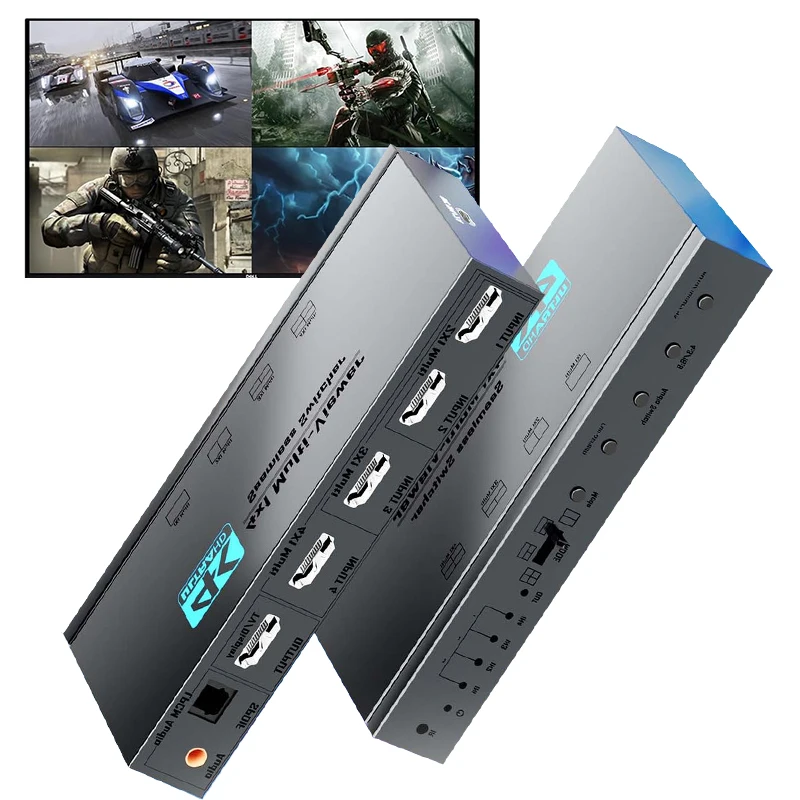 4K HDMI Quad Multiviewer Switch 4x1 1080P HDMI Video Screen Multi-Viewer 4 in 1 Out Seamless Switch with Toslink&3.5mm Audio Out