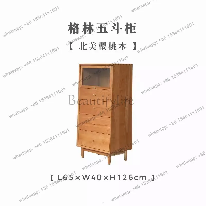 FG solid wood furniture living room storage cabinet, simple modern cherry wood drawer cabinet