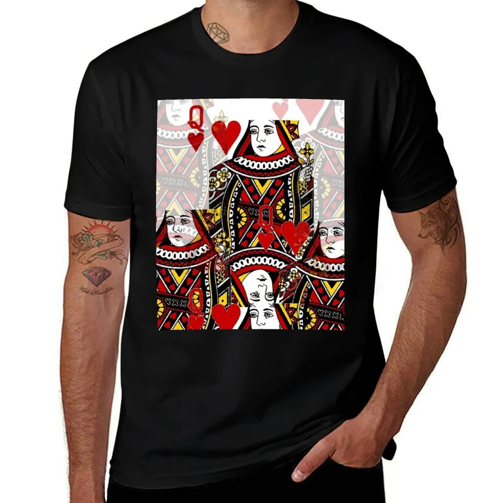 Футболка QUEEN OF HEARTS с рисунком, винтажная футболка с короткими рукавами, рубашка в стиле аниме, мужские футболки с рисунком аниме