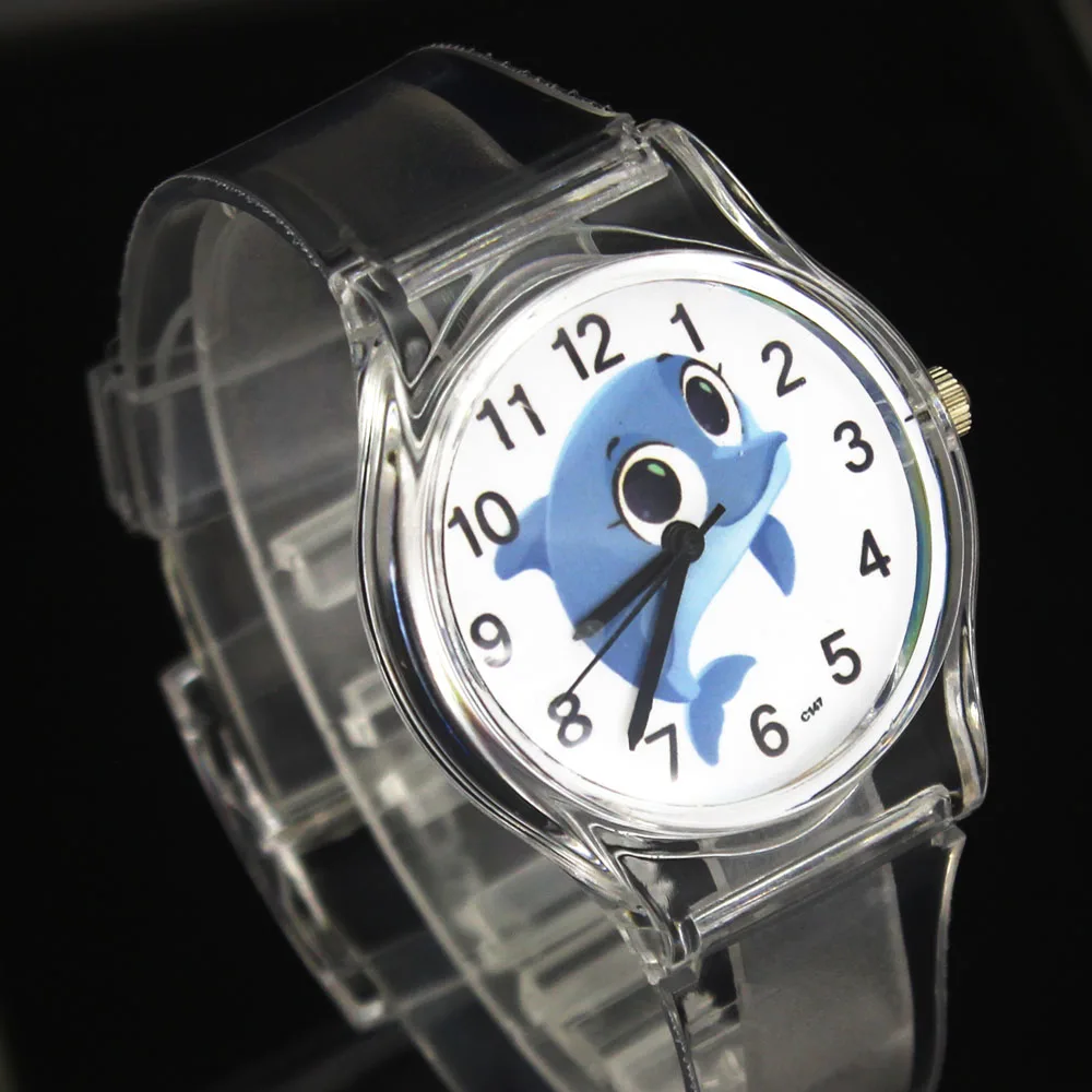 Jumping Dolphin Fish Aquarium reloj para niños bebé estudiante regalo deporte reloj de pulsera de cuarzo de goma transparente