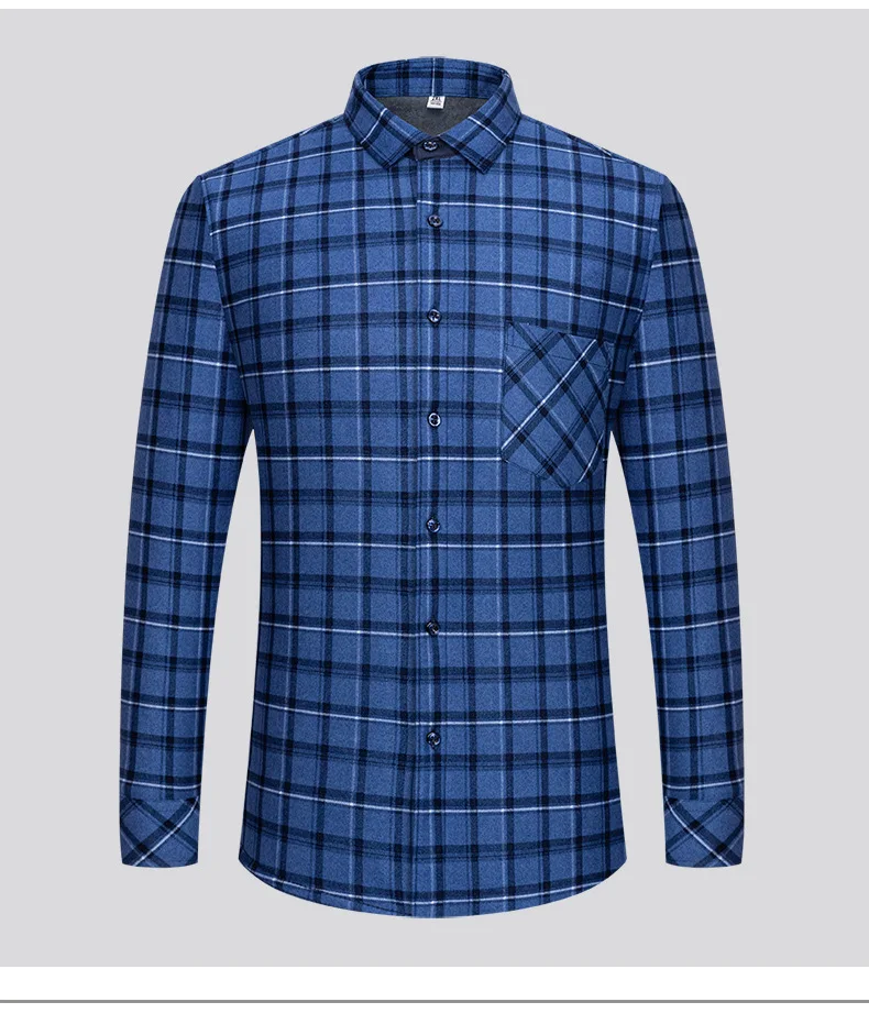 Camisa de terciopelo de manga larga para hombre, camisa de negocios informal delgada, gruesa y cálida, a cuadros, Social, de algodón, Otoño e Invierno