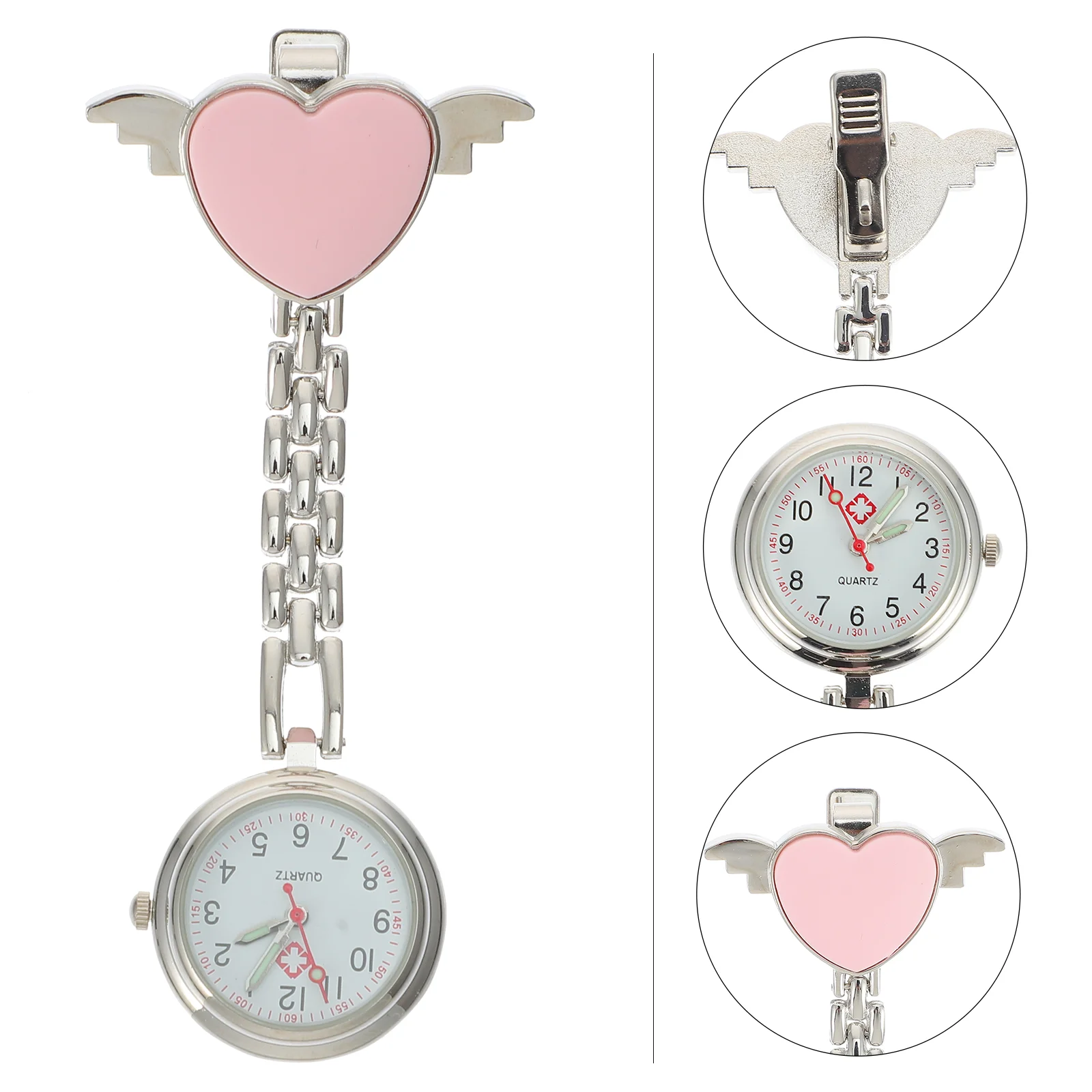 Reloj de bolsillo luminoso broche de enfermería colgante diseño de corazón médico rosa niñas brillante niño