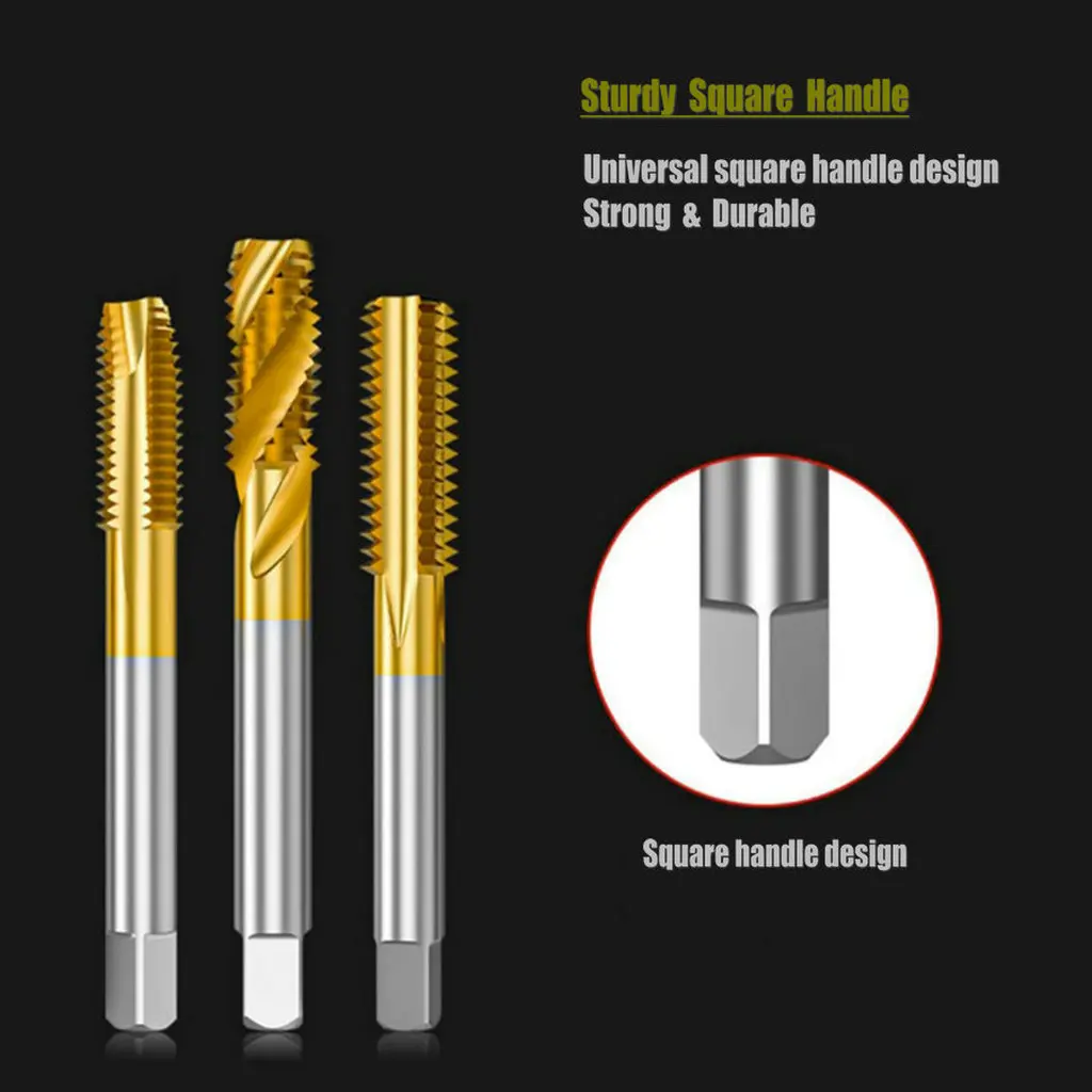 3-24mm Screw Tap Drill Bit Metal Tool Thread Milling Cuter Spiral Pointed Stainless Steel Titanium-Coat Cobalt Tapping Bits Set