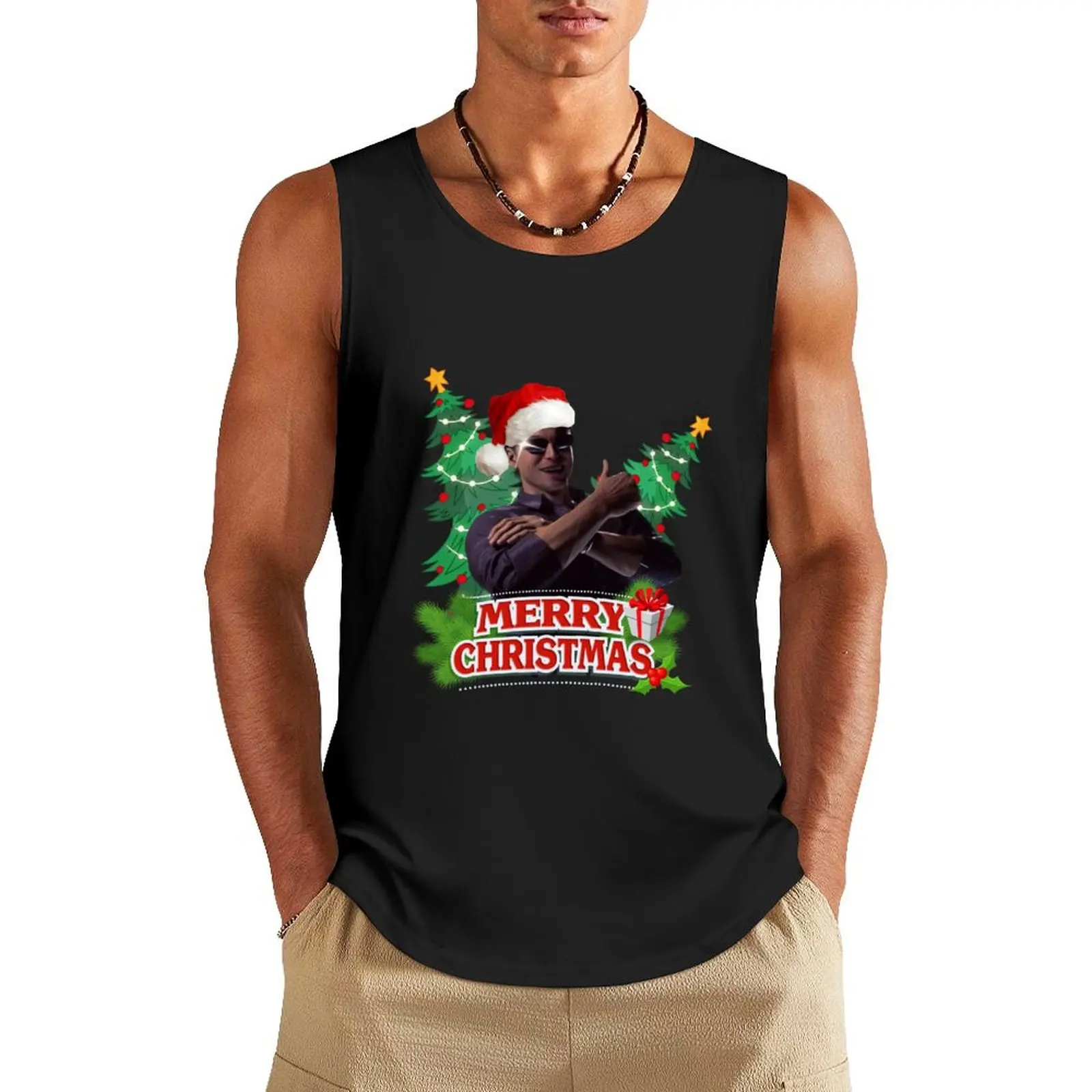 Merry Christmas Johnny Cage mortal kombat Tank Top Men's gym articles anime t-shirts Man gym clothes bodybuilding t shirt