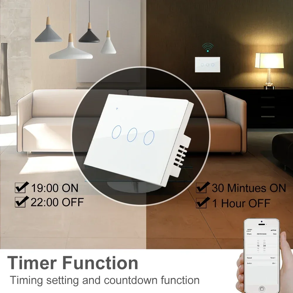 Smart Life Wall Touch Light Switch Timer For 110V 220V Lamp On Off Remote Control Two Way with no Neutral Tuya ZigBee US Brazil