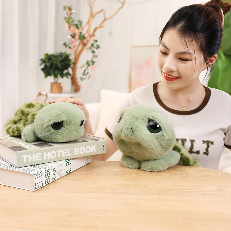 

Aggrieved Green Little Turtle Plush Toys Delicate Cute Stuffed Lifelike Big Eyes Tortoise Toys Kawaii Desktop Pets Kids Gift