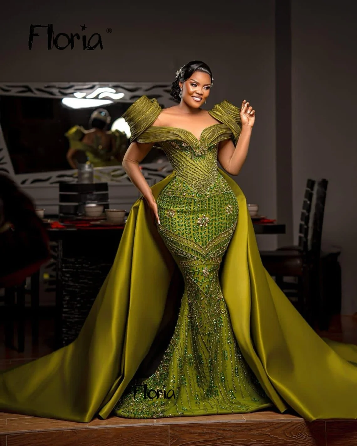 

Оливерское зеленое платье знаменитостей из двух частей, африканские обручальные платья для черных девочек, свадебное платье больших размеров по индивидуальному заказу