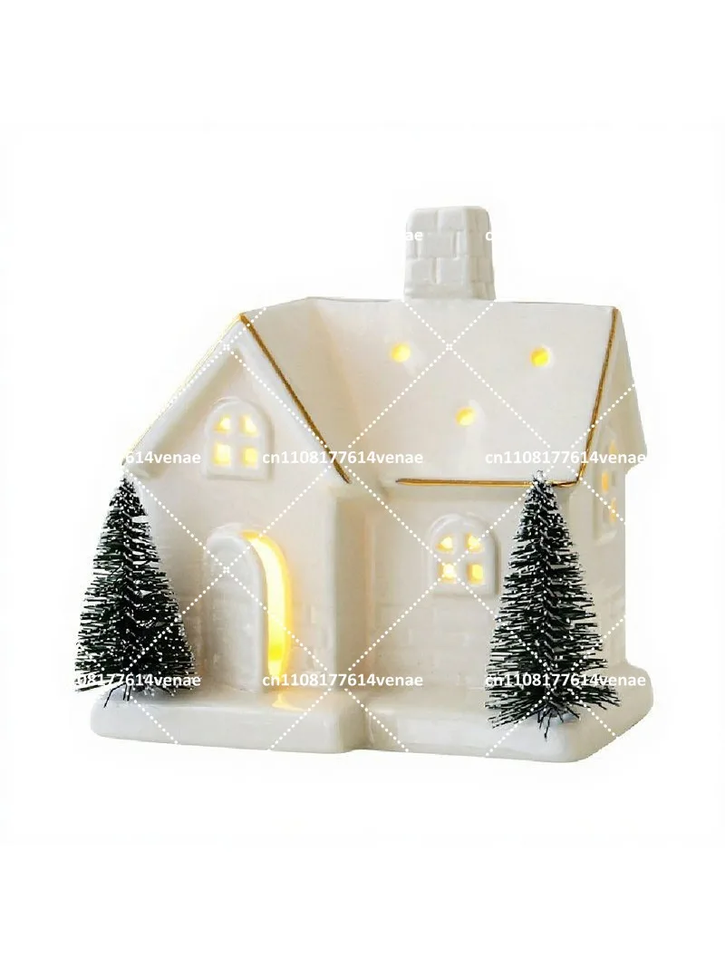 Christmas tree house creative ceramic ornaments luminous snow house snow house scene arrangement tabletop small ornaments