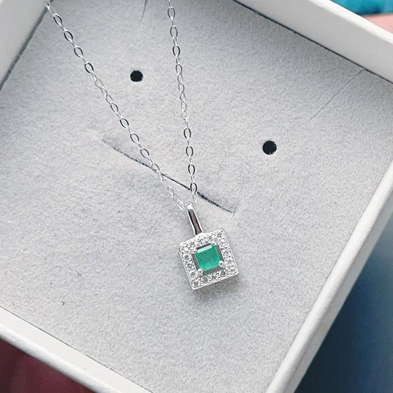 Small Emerald Pendant for Daily Wear 3mm Square Cut Real Emerald Pendant 925 Silver Emerald Jewelry Gift for Woman
