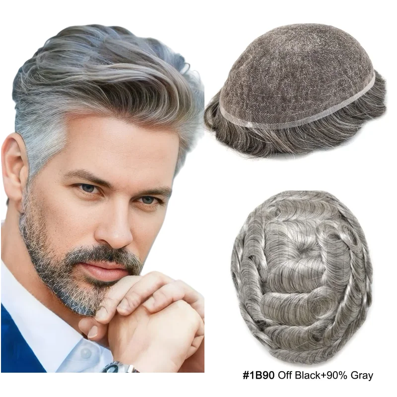 

Мужской парик из натуральных волос 6x8 дюймов, полная кружевная основа с серой смешанкой | Для рыбалки цвета 1B20 1B60 # 4 релаксации