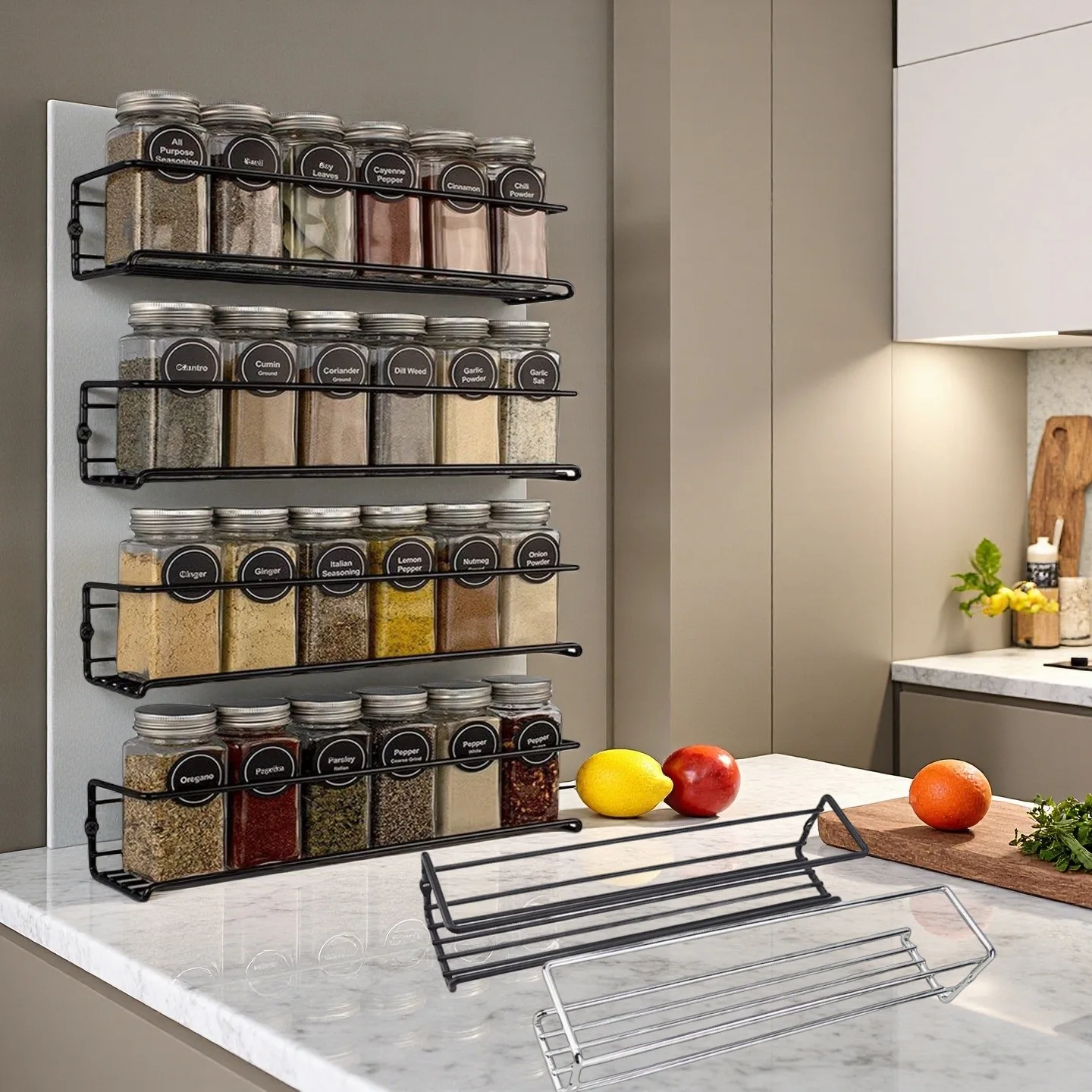 2PCS Kitchen Spice Rack Metal Wall-mounted Storage Racks No-drill Sauce Organizer For Home Restaurant Spice Jar Storage Shelf