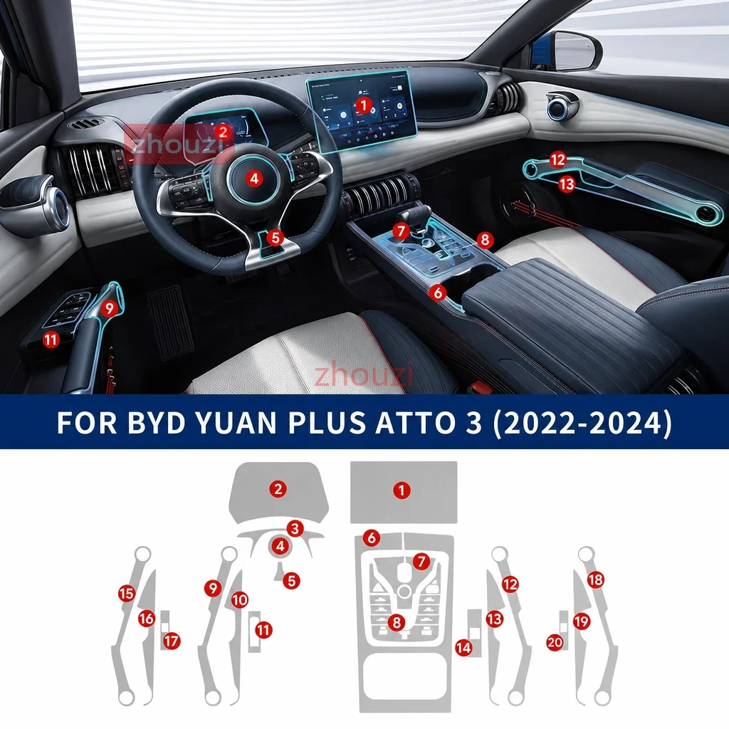 Car Interior Center Console Transparent TPU Protective Film Navigation Anti-scratch for BYD Atto 3 Yuan Plus 2022 2023 2024