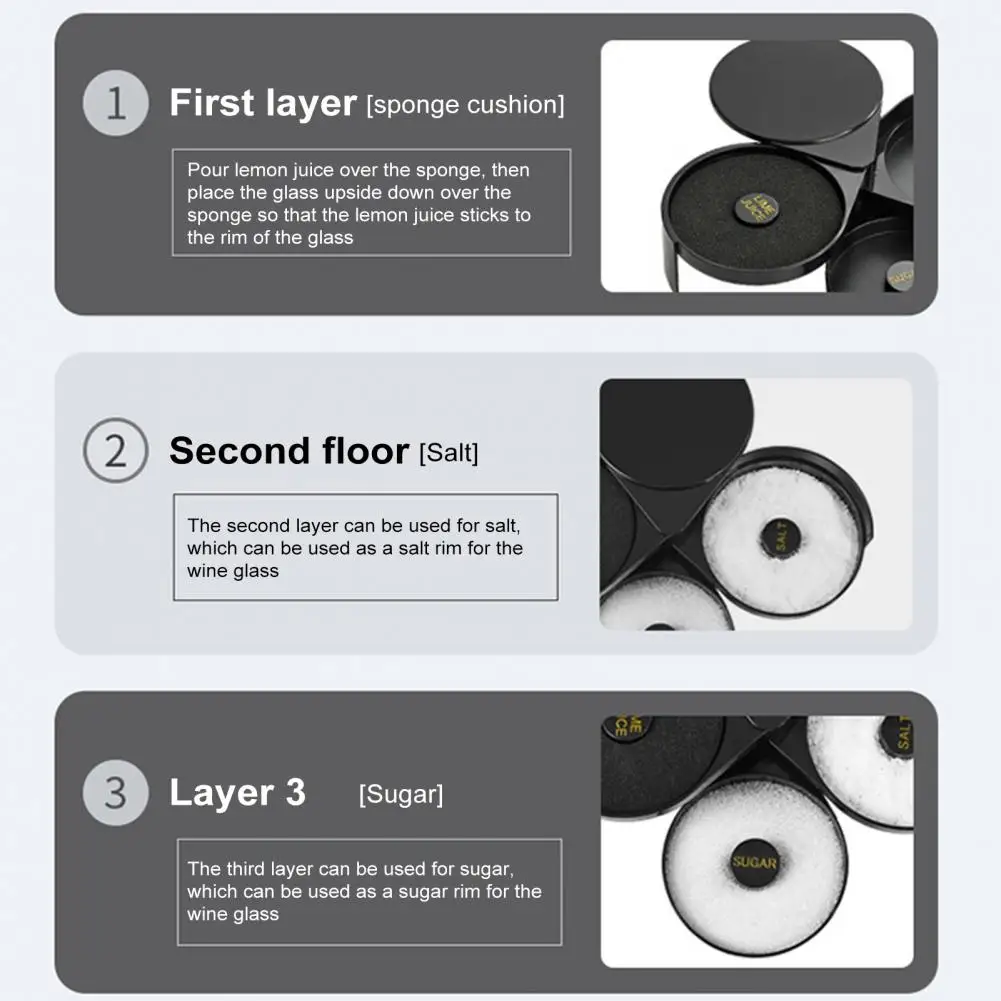 3 Tier Bar Glass Rimmer Cocktail Bartender Tool 3 Tier Margarita Salt Sugar Rimmer Box for Glass for Margaritas for Crushing