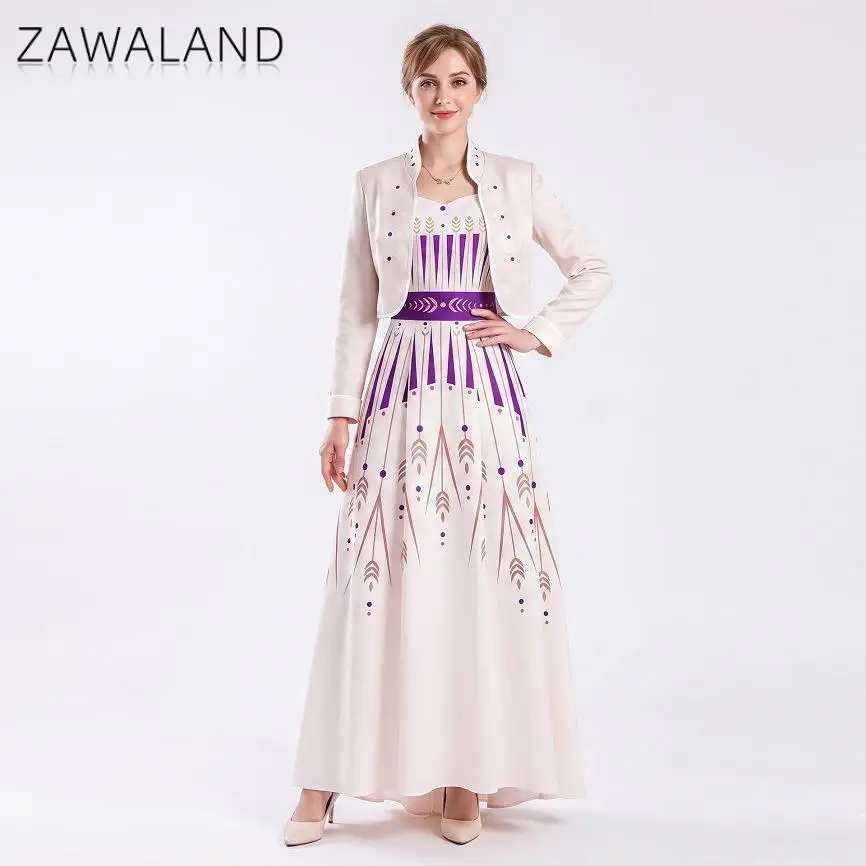 Zawaland Anna Princess Costume Women Movies Anime Queens Long Dress for Halloween Carnival Party Cosplay Fancy Dress