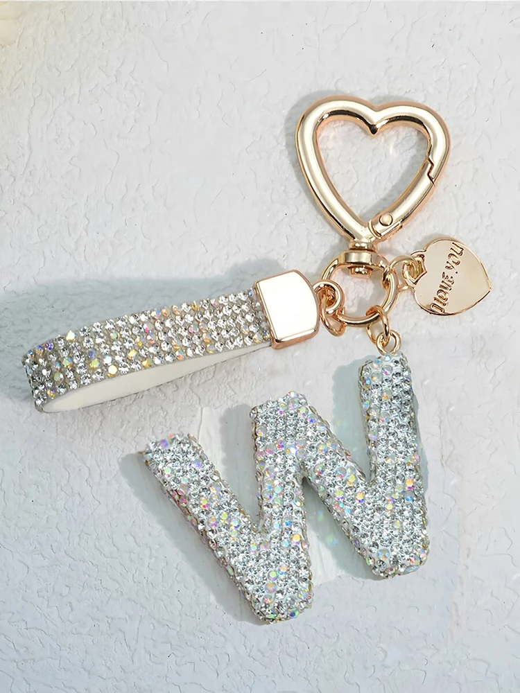 Glänzender Diamant-Besatz 26 Englische Initialen Schlüsselanhänger Auto Hochwertiger Schlüsselring Damenhandtasche Zierlicher Anhänger Thanksgiving-Geschenke – Detail 23