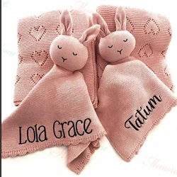 Baby Knit Comfort Blanket Baby's Embroidered Name Soft Blanket Personalized Breathable Baby Shower Party Gifts for Boys Girls