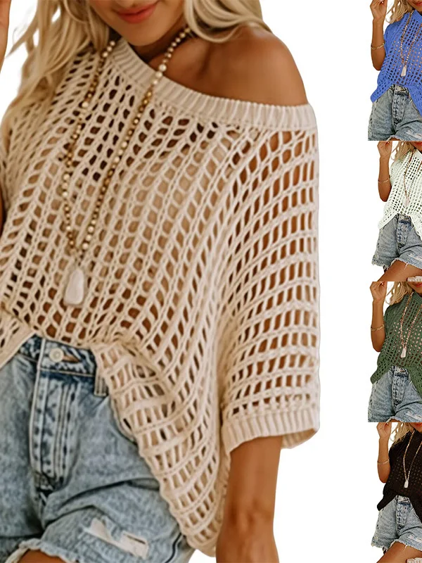 

Women's Color round Ne ort Sve Hollow Top Loose Fit Street Sle Summer Sweater China Made Casual Wear