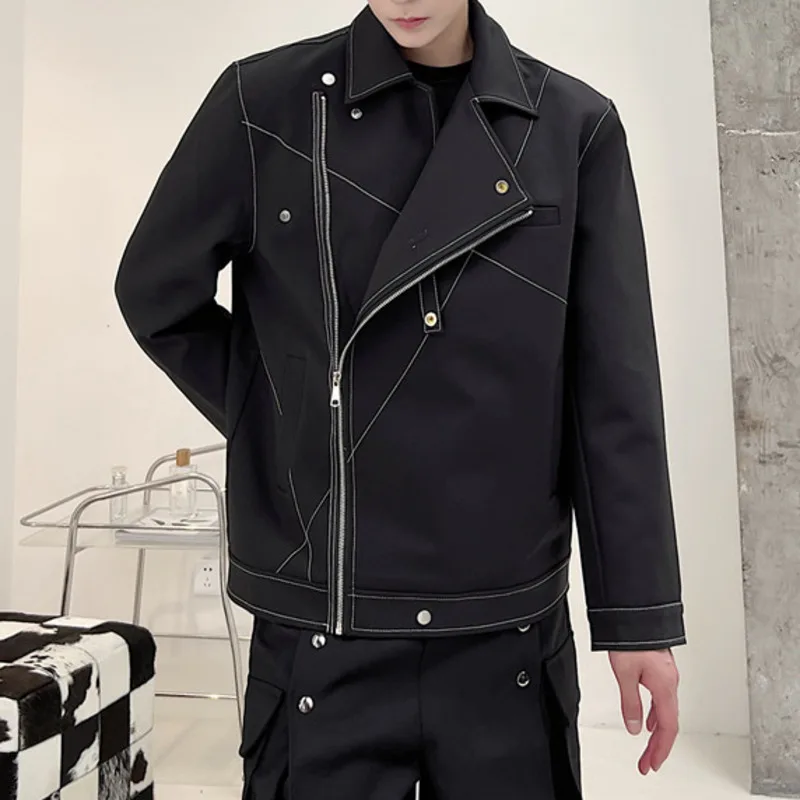 แฟชั่นเปิดลวดDesigner Diagonal Zipper Jacket Casual Top 2025 ฤดูใบไม้ผลิฤดูใบไม้ร่วงเสื้อใหม่ผู้ชาย