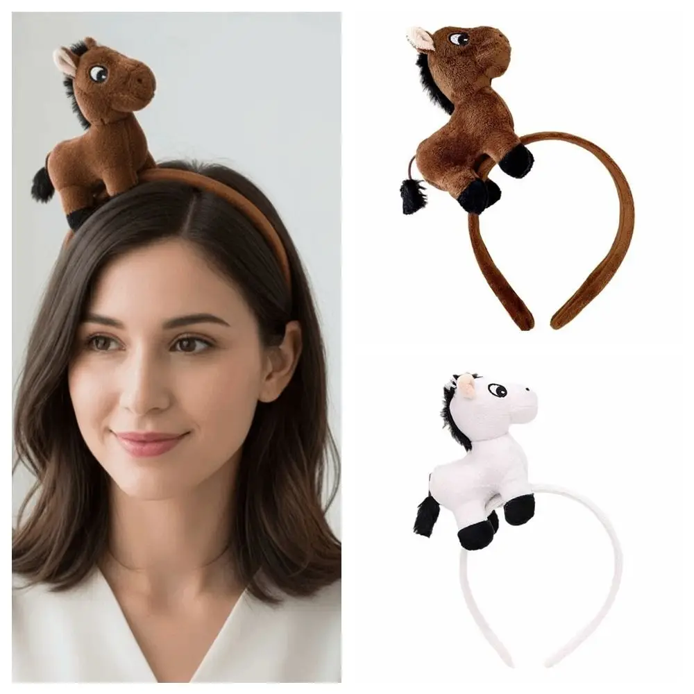 

Cute Cartoon Horse Headband Pony Plush Plush Hair Hoop Solid Color Headwear 2026 New Year Headband Masquerade Party
