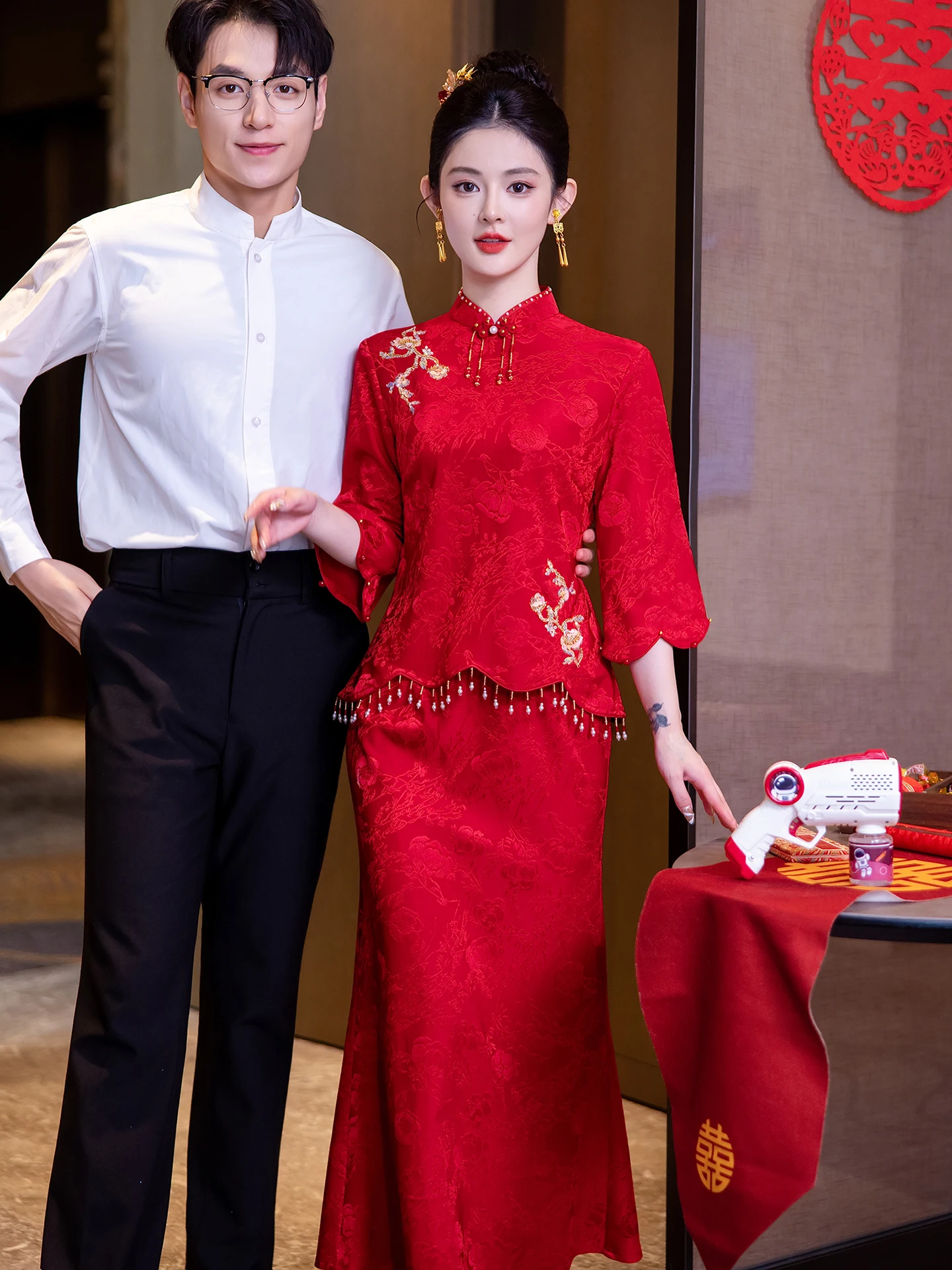 

Red Chinese Sle Engagement Wedding Dr Women's Return Home Clothes Small Size Breathable Long Qipao Skirt